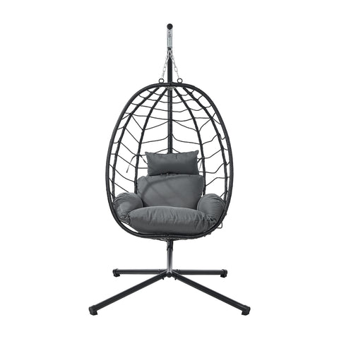 Livsip Outdoor Rattan Hanging Chair Porch Swing Chair Egg Seat Black
