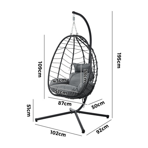 Livsip Outdoor Rattan Hanging Chair Porch Swing Chair Egg Seat Black