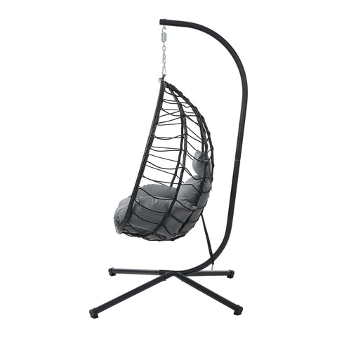 Livsip Outdoor Rattan Hanging Chair Porch Swing Chair Egg Seat Black