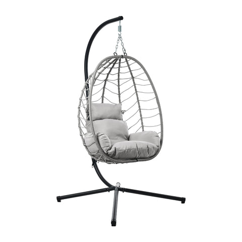 Livsip Outdoor Rattan Hanging Chair Porch Swing Chair Egg Seat Grey