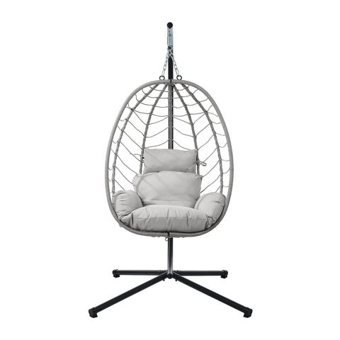 Livsip Outdoor Rattan Hanging Chair Porch Swing Chair Egg Seat Grey