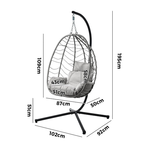Livsip Outdoor Rattan Hanging Chair Porch Swing Chair Egg Seat Grey
