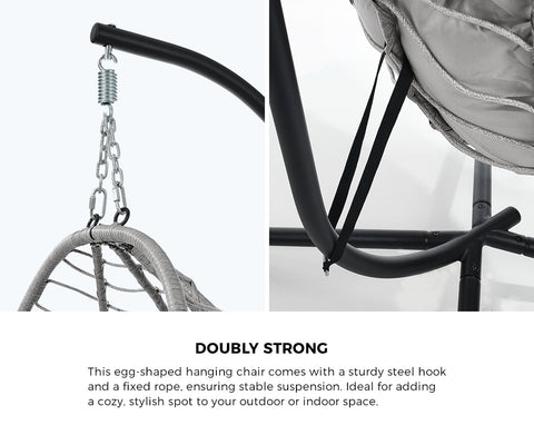 Livsip Outdoor Rattan Hanging Chair Porch Swing Chair Egg Seat Grey