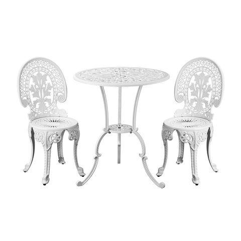 Livsip Outdoor Set Cast Aluminium Table and Chair 3PCS White