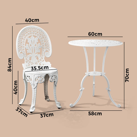 Livsip Outdoor Set Cast Aluminium Table and Chair 3PCS White