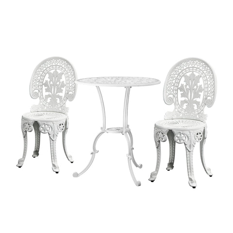 Livsip Outdoor Set Cast Aluminium Table and Chair 3PCS White