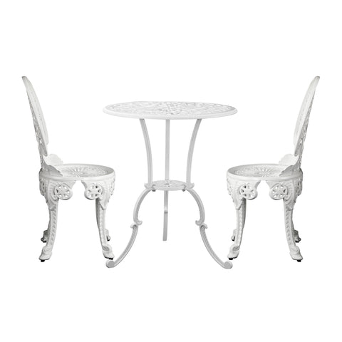Livsip Outdoor Set Cast Aluminium Table and Chair 3PCS White