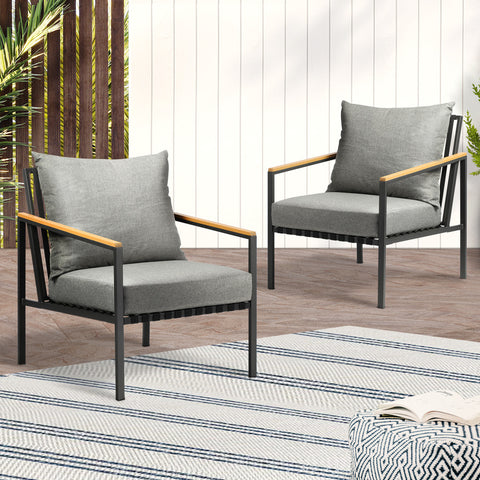 Livsip Outdoor Chairs with Cushions Black Frame X2