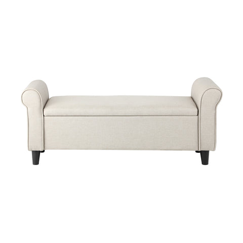 Storage Ottoman Linen Fabric Large Beige
