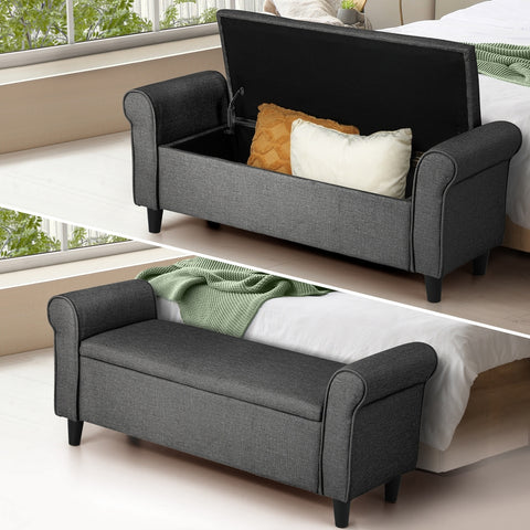 Storage Ottoman Linen Fabric Large Grey