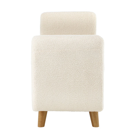 Storage Ottoman Sherpa Fabric White with Armrests
