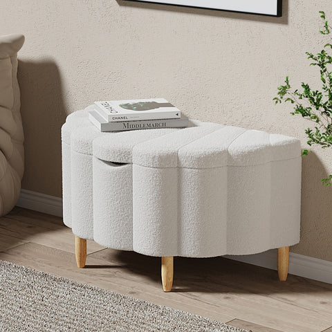 Storage Ottoman Scallop Boucle Fleece Foot Stool Seat Chest