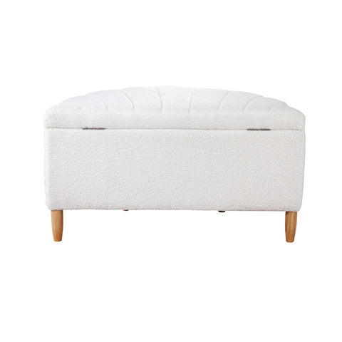 Storage Ottoman Scallop Boucle Fleece Foot Stool Seat Chest