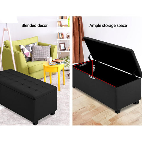 Premium Multi-functional Ottoman 97cm Linen Black