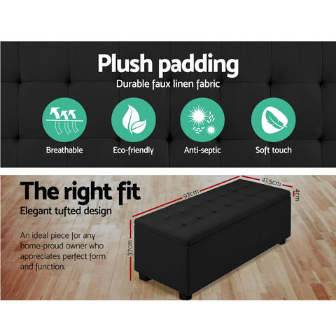 Premium Multi-functional Ottoman 97cm Linen Black