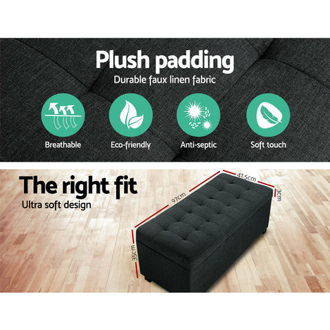 Premium Multi-functional Ottoman 97cm Linen Charcoal
