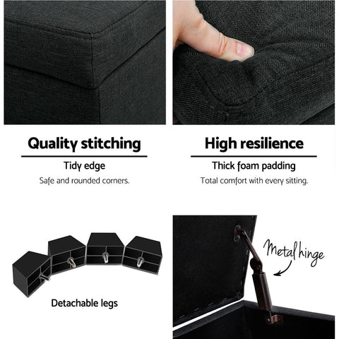 Premium Multi-functional Ottoman 97cm Linen Charcoal