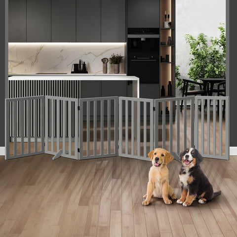 Alopet Wooden Pet Gate Dog Fence 6 Panels 80cm Grey