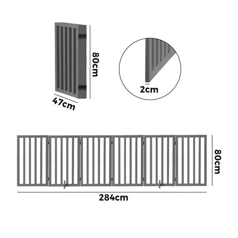 Alopet Wooden Pet Gate Dog Fence 6 Panels 80cm Grey