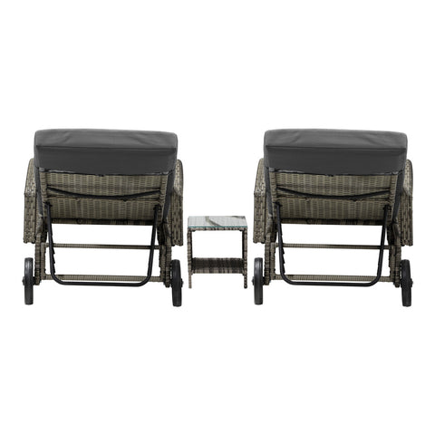 Livsip 2x Wheeled Sun Lounger & Table Outdoor Set Grey
