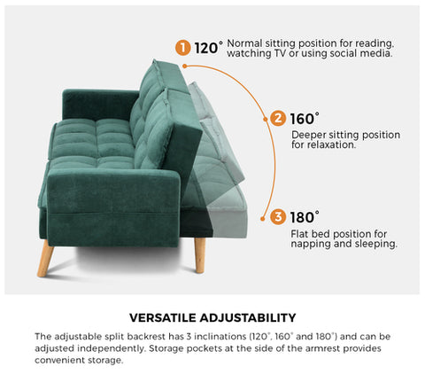 Sofa Bed Velvet 3-Seater