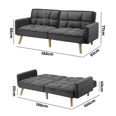 Sofa Bed Velvet 3-Seater