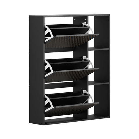 Shoe Rack Storage Cabinet with Display Shelves Black