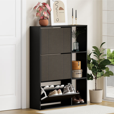 Shoe Rack Storage Cabinet with Display Shelves Black