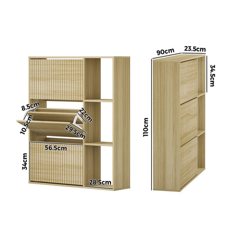 Shoe Rack Storage Cabinet with Display Shelves Natural
