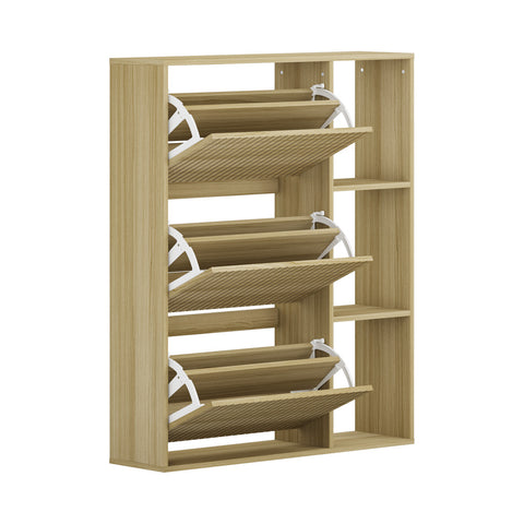 Shoe Rack Storage Cabinet with Display Shelves Natural