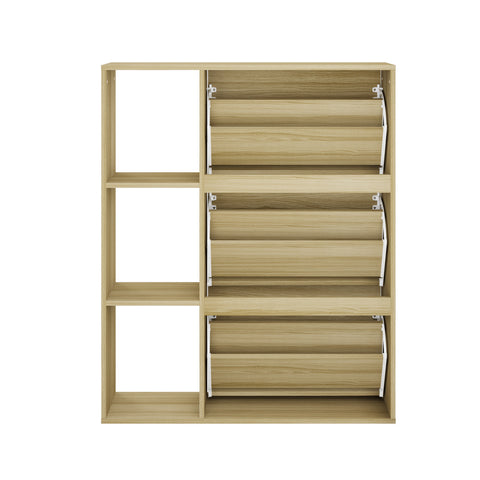Shoe Rack Storage Cabinet with Display Shelves Natural