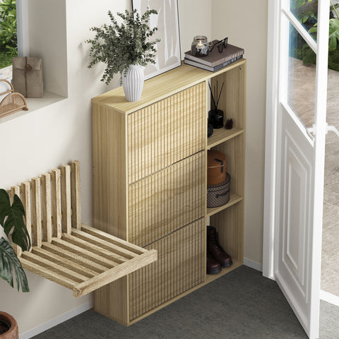 Shoe Rack Storage Cabinet with Display Shelves Natural