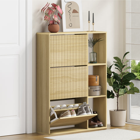 Shoe Rack Storage Cabinet with Display Shelves Natural