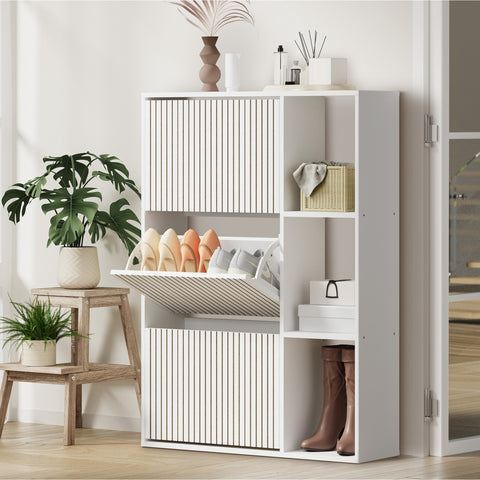Shoe Rack Storage Cabinet with Display Shelves White