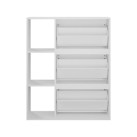 Shoe Rack Storage Cabinet with Display Shelves White