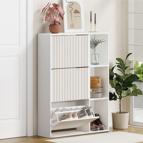 Shoe Rack Storage Cabinet with Display Shelves White