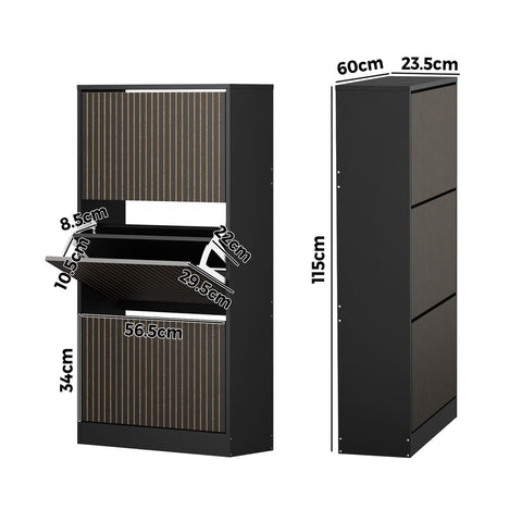 Shoe Rack Storage Cabinet 3 Compartments Black