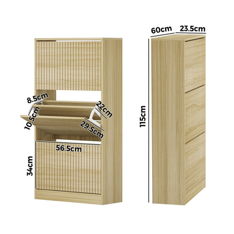 Shoe Rack Storage Cabinet 3 Compartments Natural