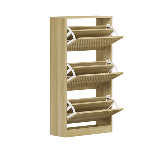 Shoe Rack Storage Cabinet 3 Compartments Natural