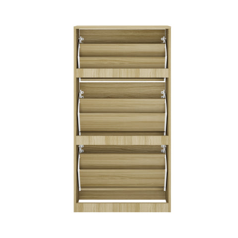 Shoe Rack Storage Cabinet 3 Compartments Natural