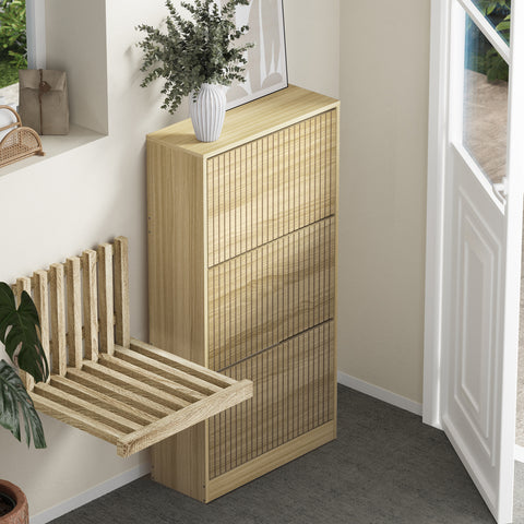 Shoe Rack Storage Cabinet 3 Compartments Natural