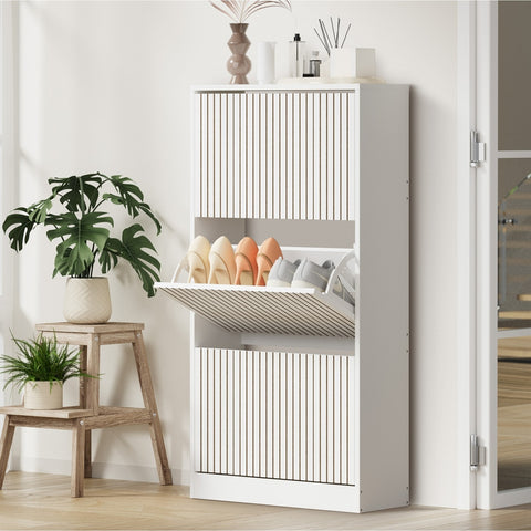 Shoe Rack Storage Cabinet 3 Compartments White