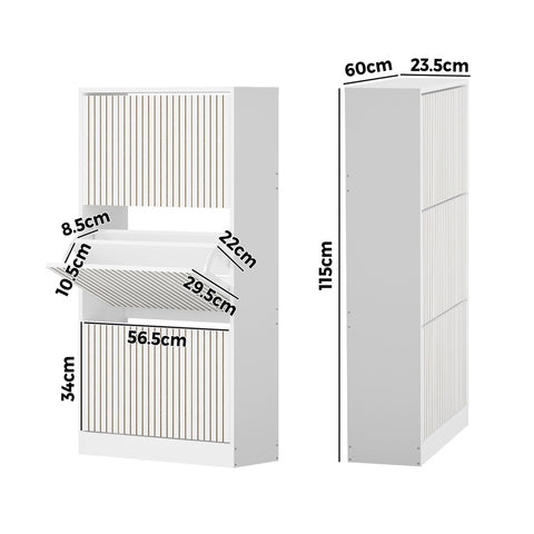 Shoe Rack Storage Cabinet 3 Compartments White