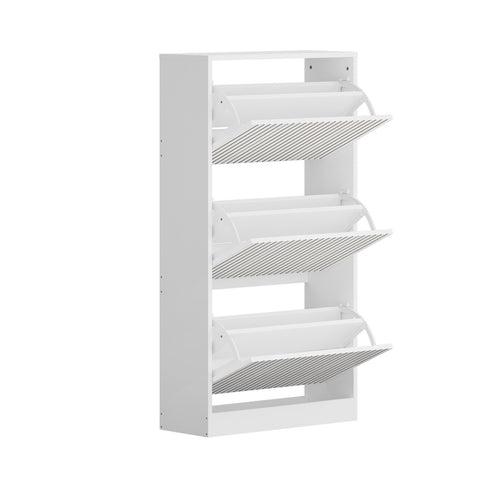 Shoe Rack Storage Cabinet 3 Compartments White