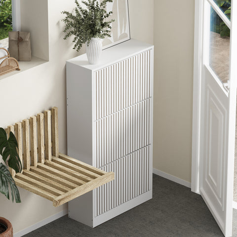 Shoe Rack Storage Cabinet 3 Compartments White