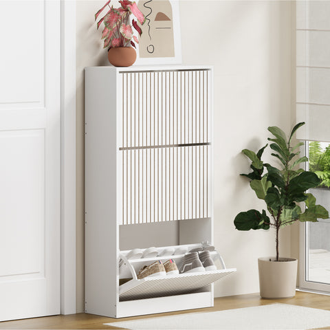Shoe Rack Storage Cabinet 3 Compartments White