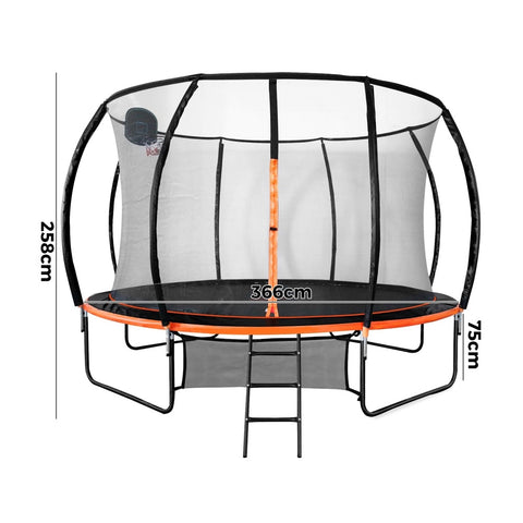 Mazam 12FT Kids Trampline Safety Net Basketball Set Ladder Round
