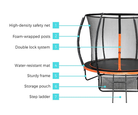 Mazam 8FT Kids Trampoline Round Encosure Safety Net with Ladder