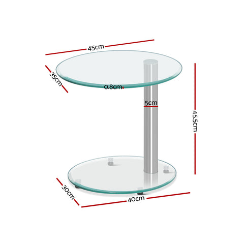 Coffee Table Oval Tempered Glass Side End Table 45cm