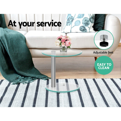 Coffee Table Oval Tempered Glass Side End Table 45cm